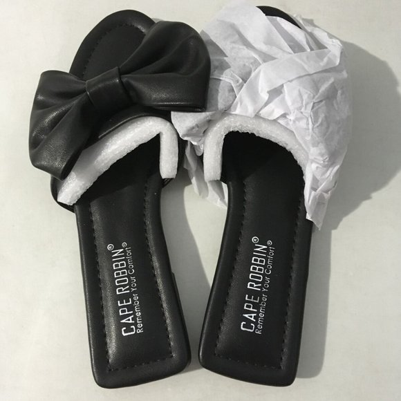 NWT CAPE ROBBIN DANE BOW FLAT MULE SLIDE SANDALS BLACK 5‎ - Picture 14 of 16